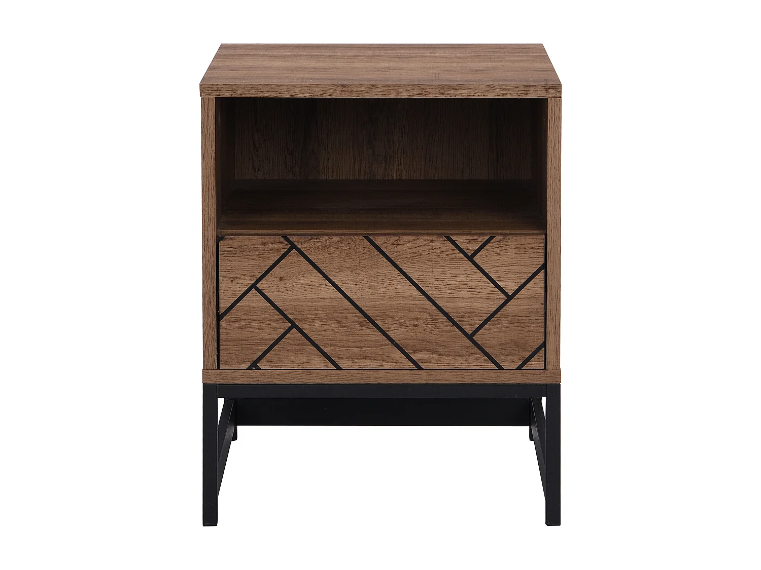 Comodino 1 cassetto e 1 nicchia MDF e Acciaio Naturale e Nero - CARATANA