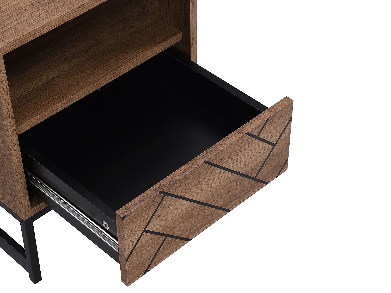 Comodino 1 cassetto e 1 nicchia MDF e Acciaio Naturale e Nero - CARATANA