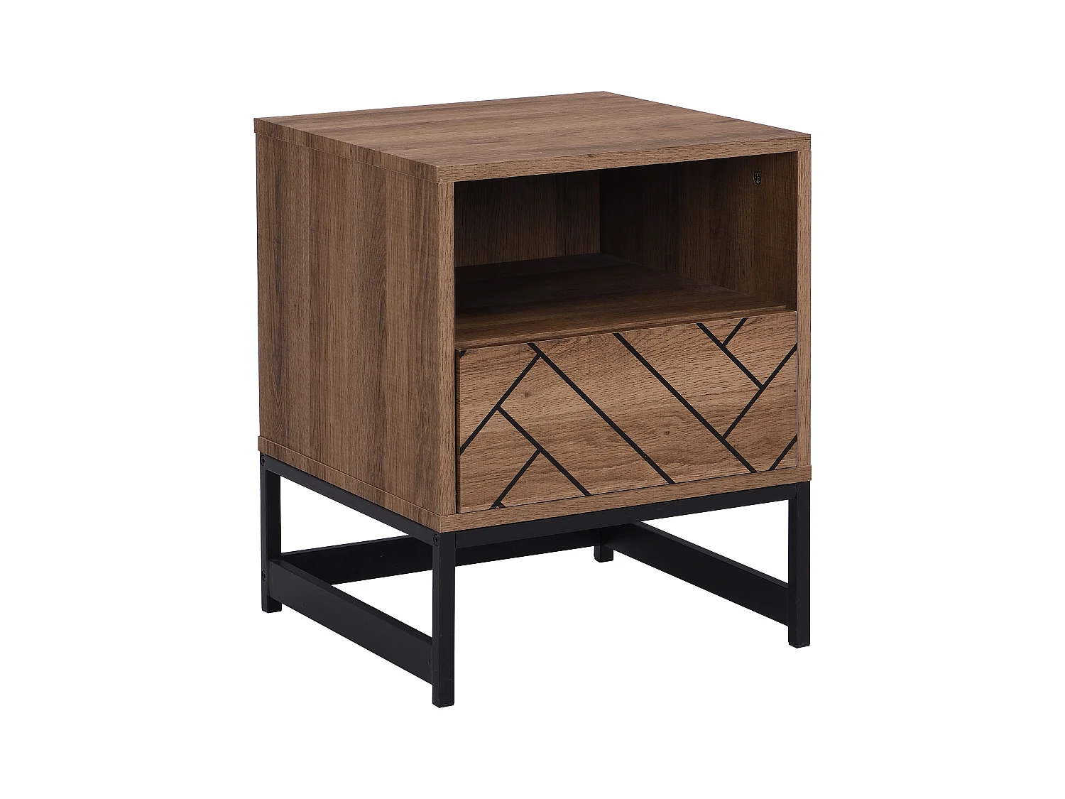 Mesa de noche 1 cajón y 1 estante - MDF y acero - Color: natural y negro - CARATANA