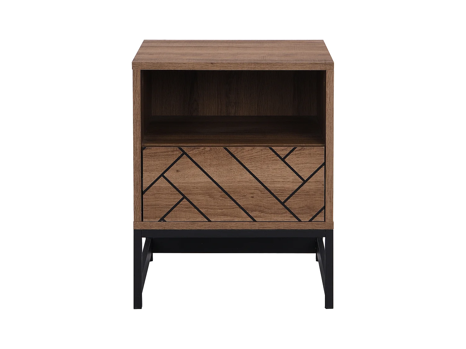 Mesa de noche 1 cajón y 1 estante - MDF y acero - Color: natural y negro - CARATANA