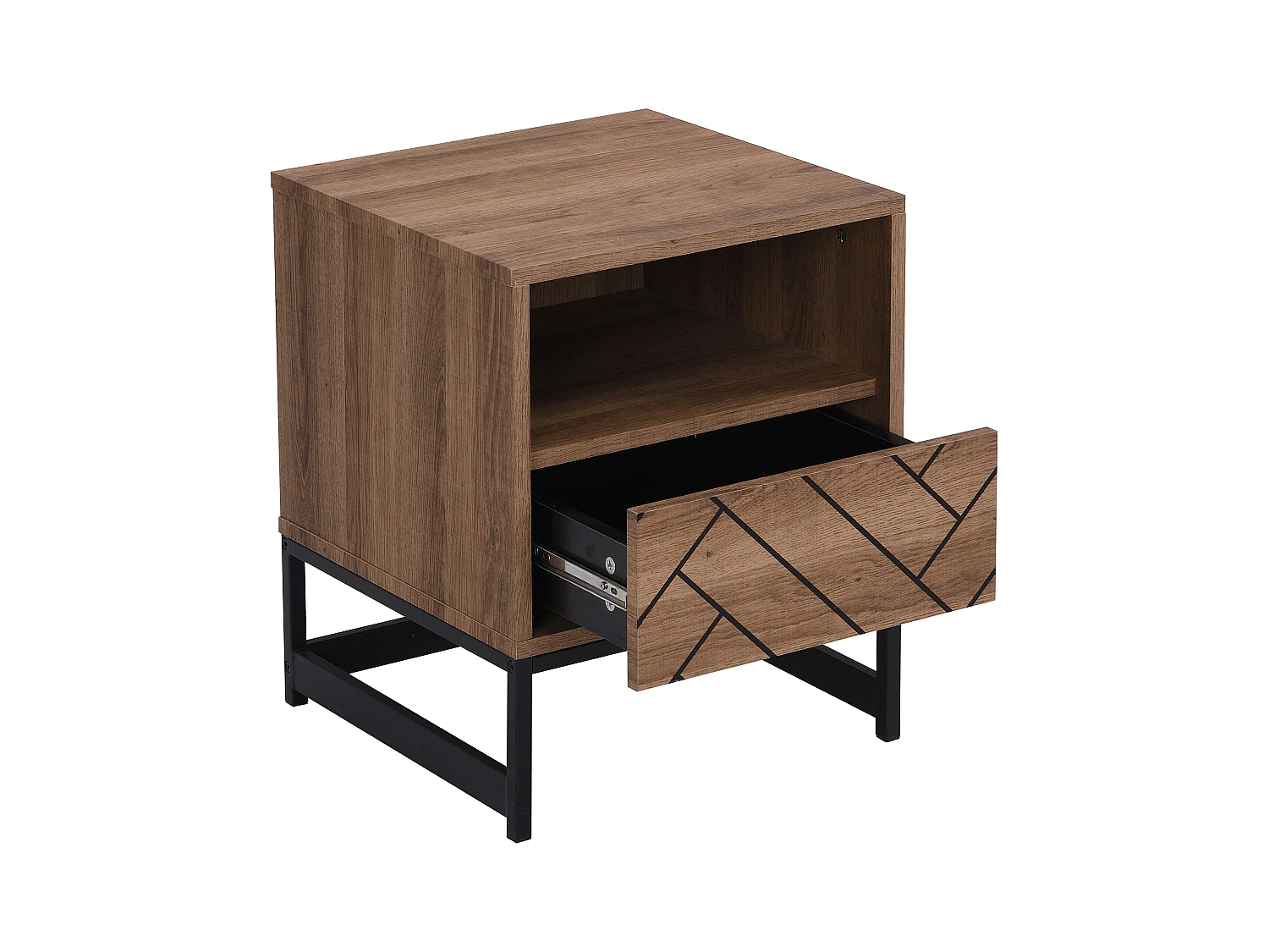 Mesa de noche 1 cajón y 1 estante - MDF y acero - Color: natural y negro - CARATANA