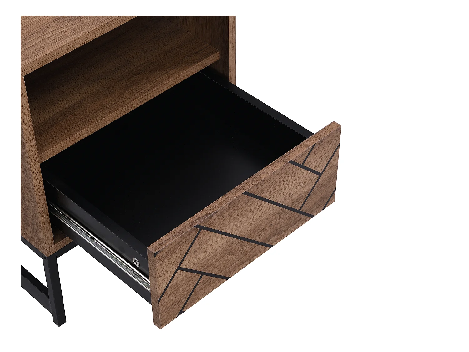 Mesa de noche 1 cajón y 1 estante - MDF y acero - Color: natural y negro - CARATANA