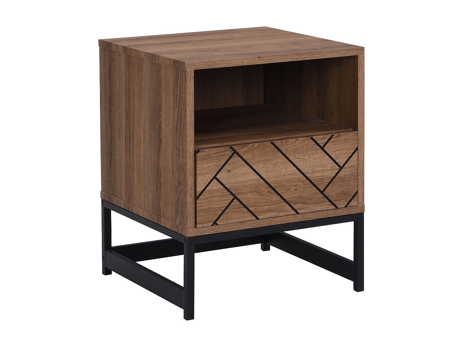 Nachttisch mit 1 Schublade & 1 Ablage - MDF & Stahl - Naturfarben & Schwarz günstig online kaufen