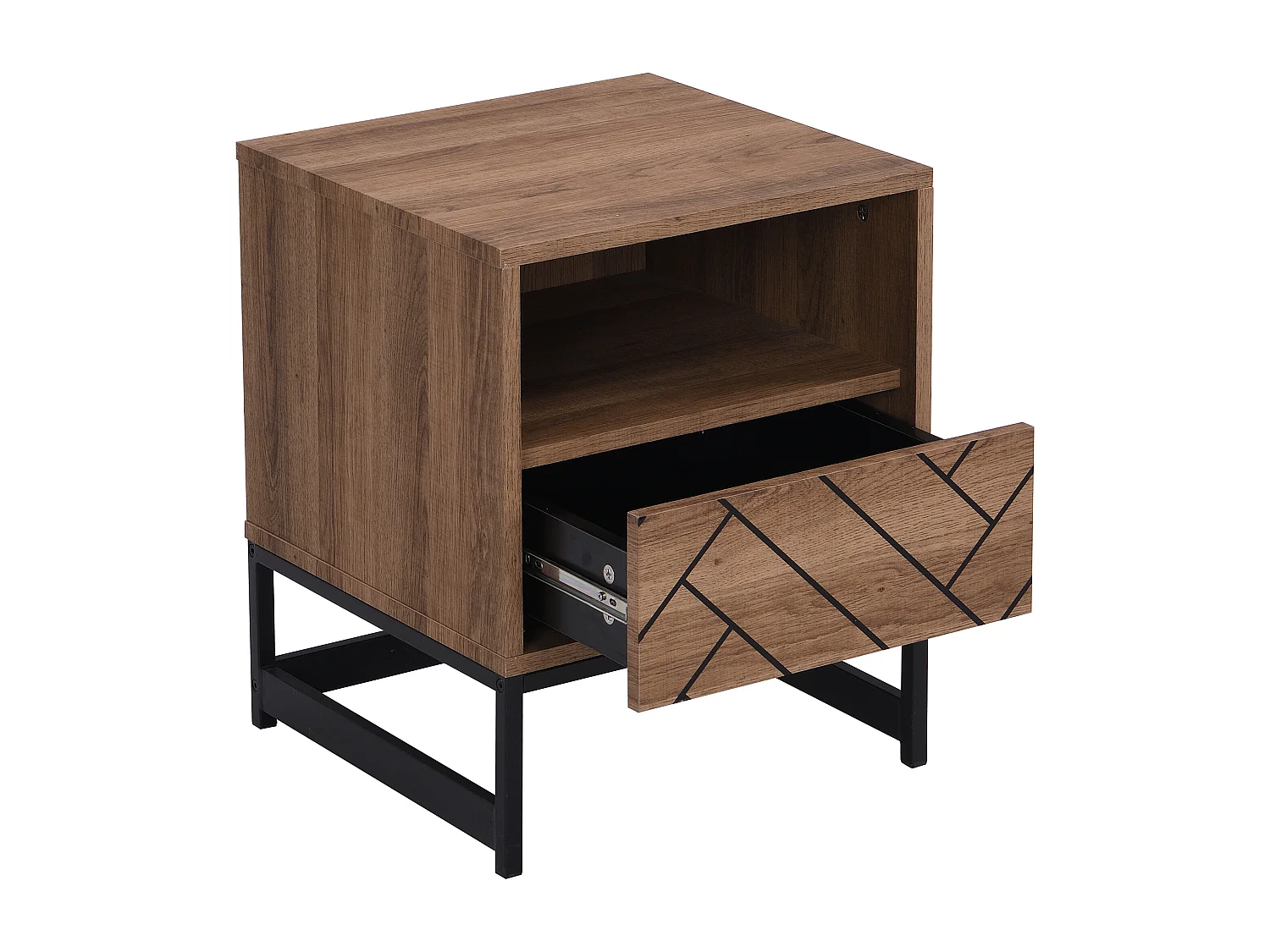 Table de chevet 1 tiroir et 1 niche - MDF et Acier - Coloris : Naturel et noir - CARATANA