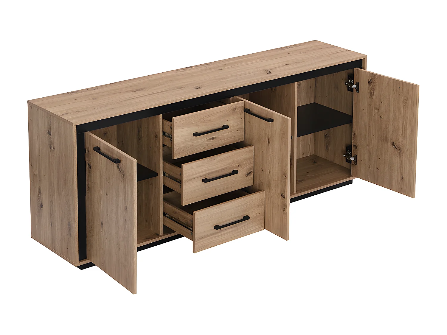 Buffet 3 portes et 3 tiroirs en MDF - Naturel et noir - NALAMANE