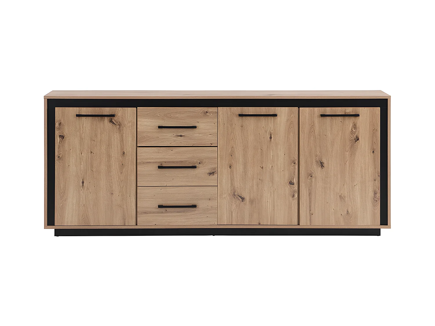 Dressoir met 3 deuren en 3 laden van MDF - Natuur en zwart - NALAMANE