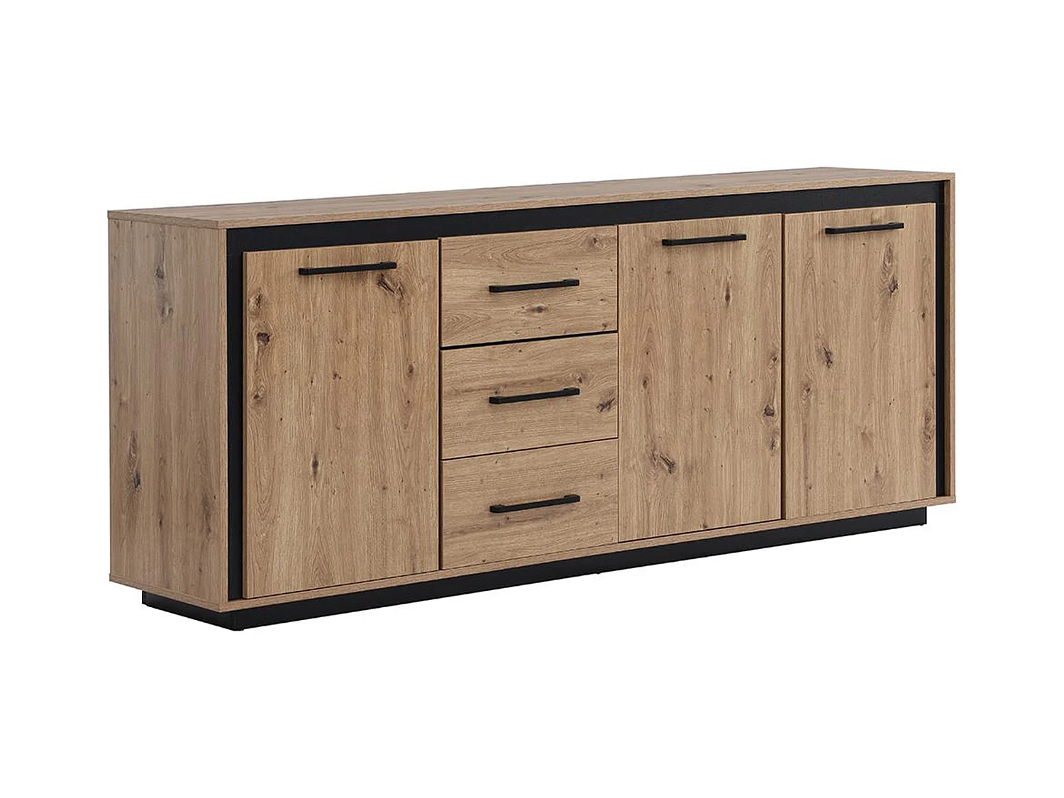 Dressoir met 3 deuren en 3 laden van MDF - Natuur en zwart - NALAMANE