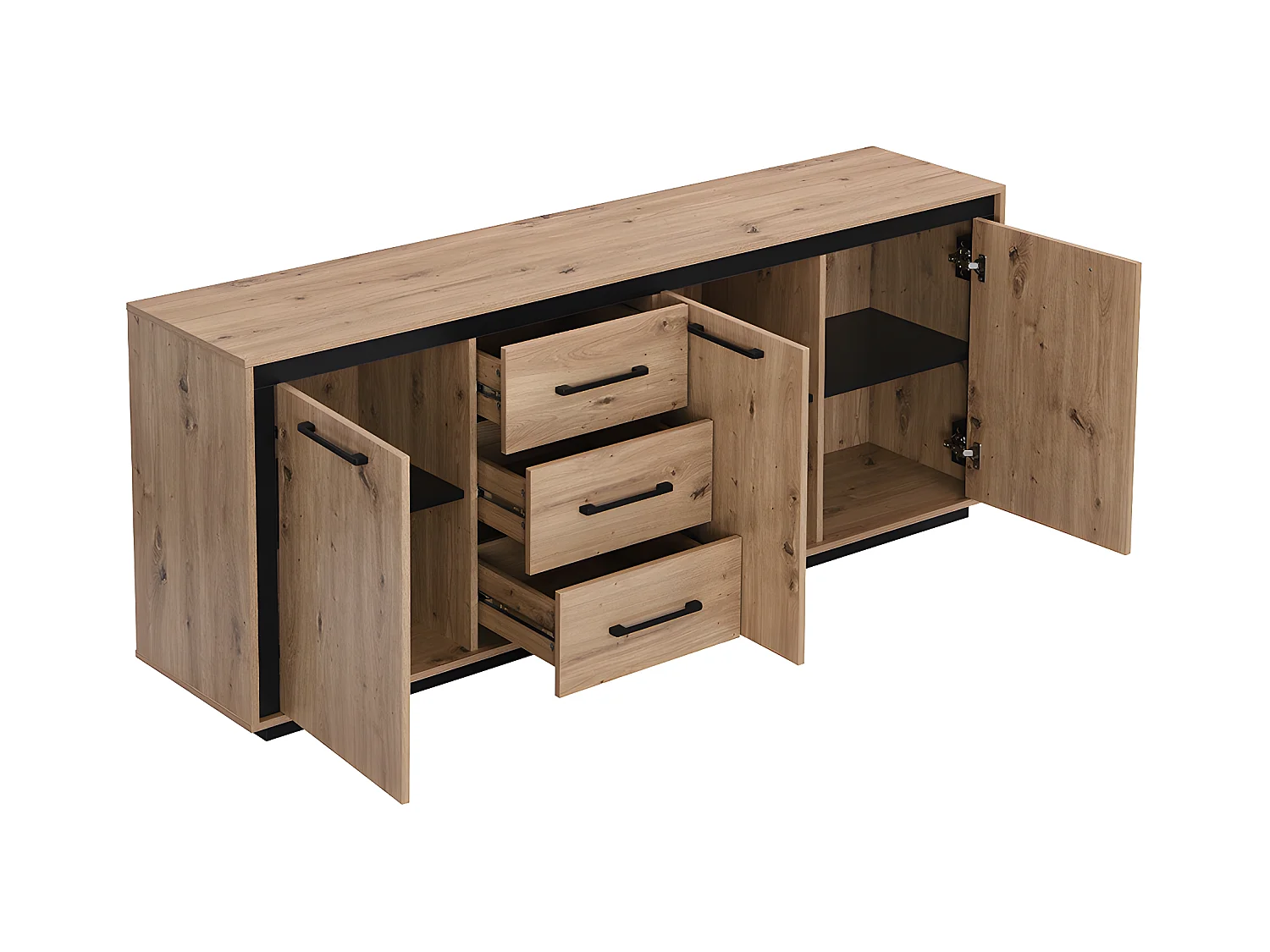 Dressoir met 3 deuren en 3 laden van MDF - Natuur en zwart - NALAMANE