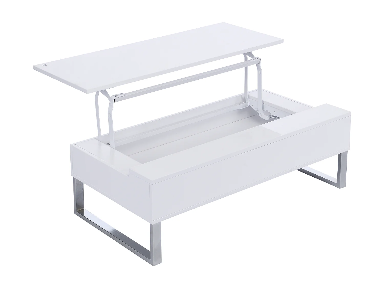Tavolino con ripiano sollevabile MDF e Metallo cromato Bianco laccato - SECALI