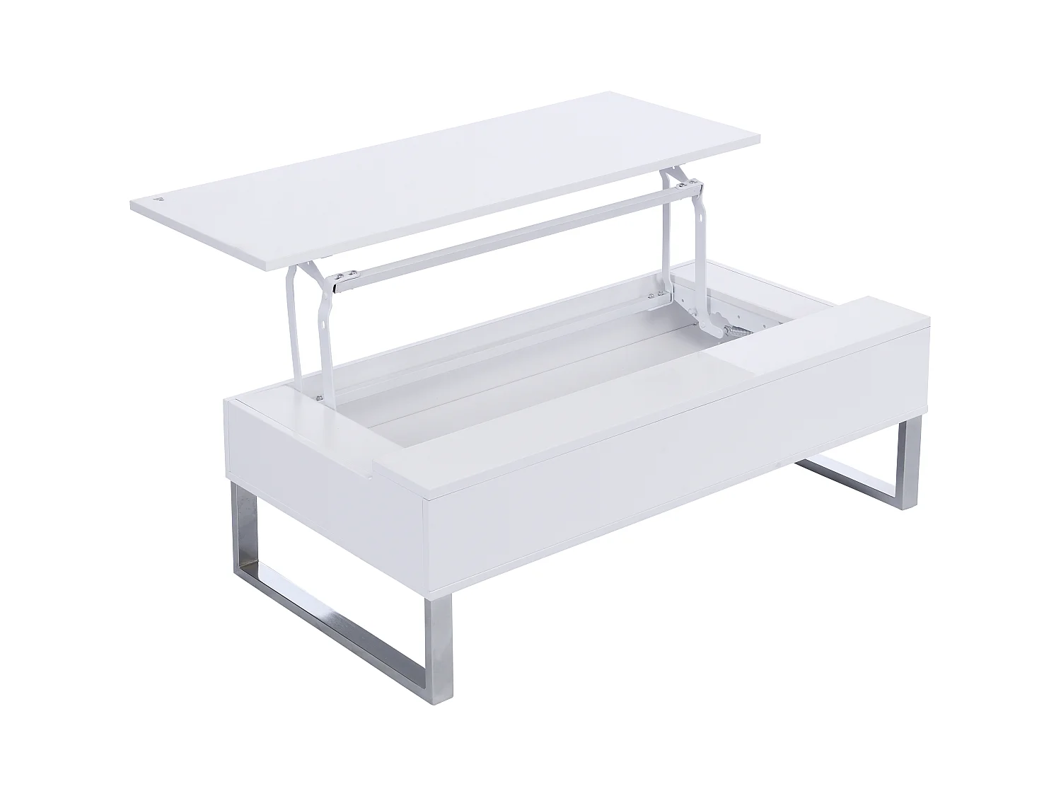 Salontafel met verstelbaar blad - Mdf en verchroomd metaal - Wit gelakt - SECALI