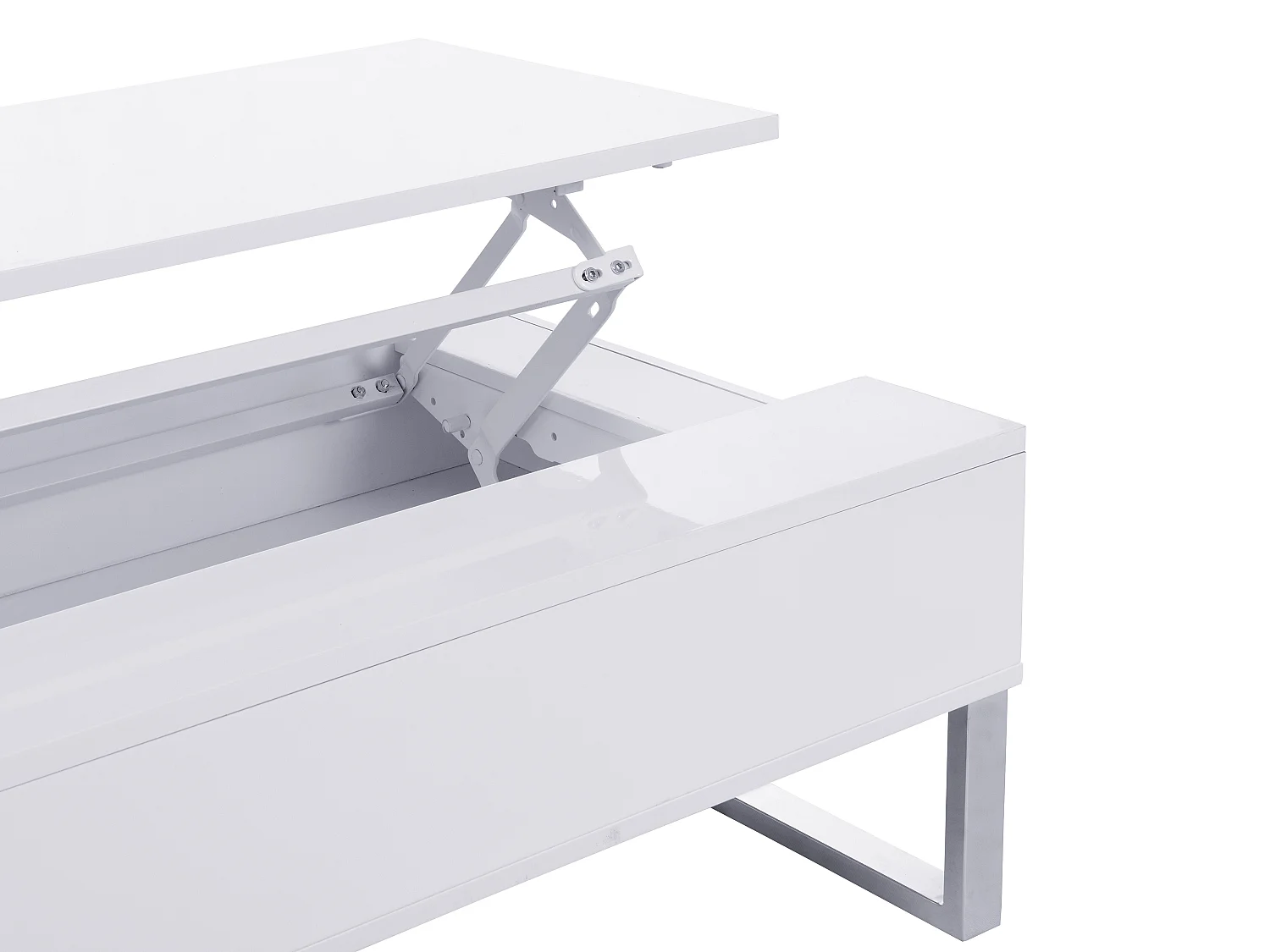 Mesa de centro com tampo elevável em MDF e metal cromado lacada a branco - SECALI