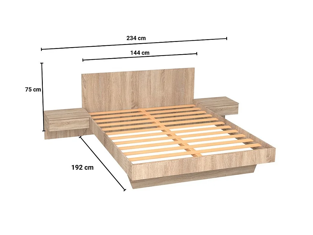 Lit avec chevets 140 x 190 cm - Coloris : Naturel - MARVELLOUS