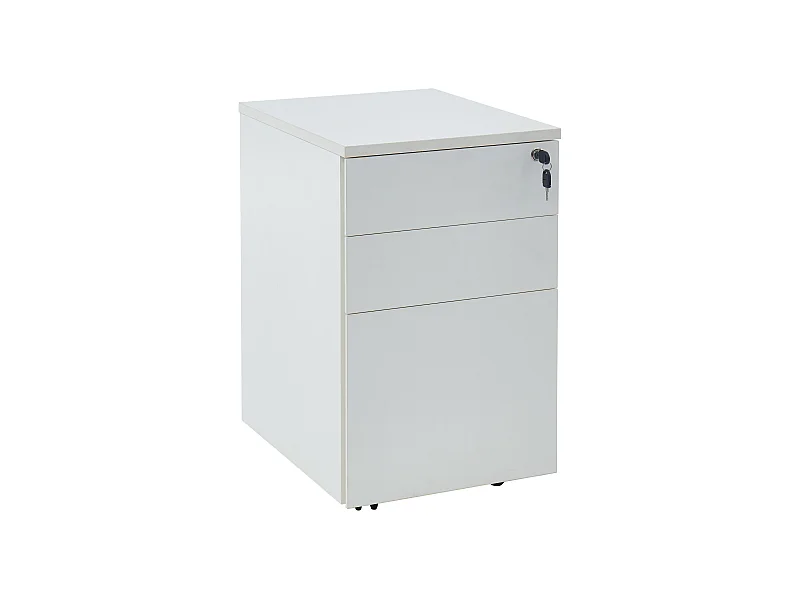 Schreibtischunterschrank mit 3 Schubladen abschließbar - Weiß - DOWNTOWN