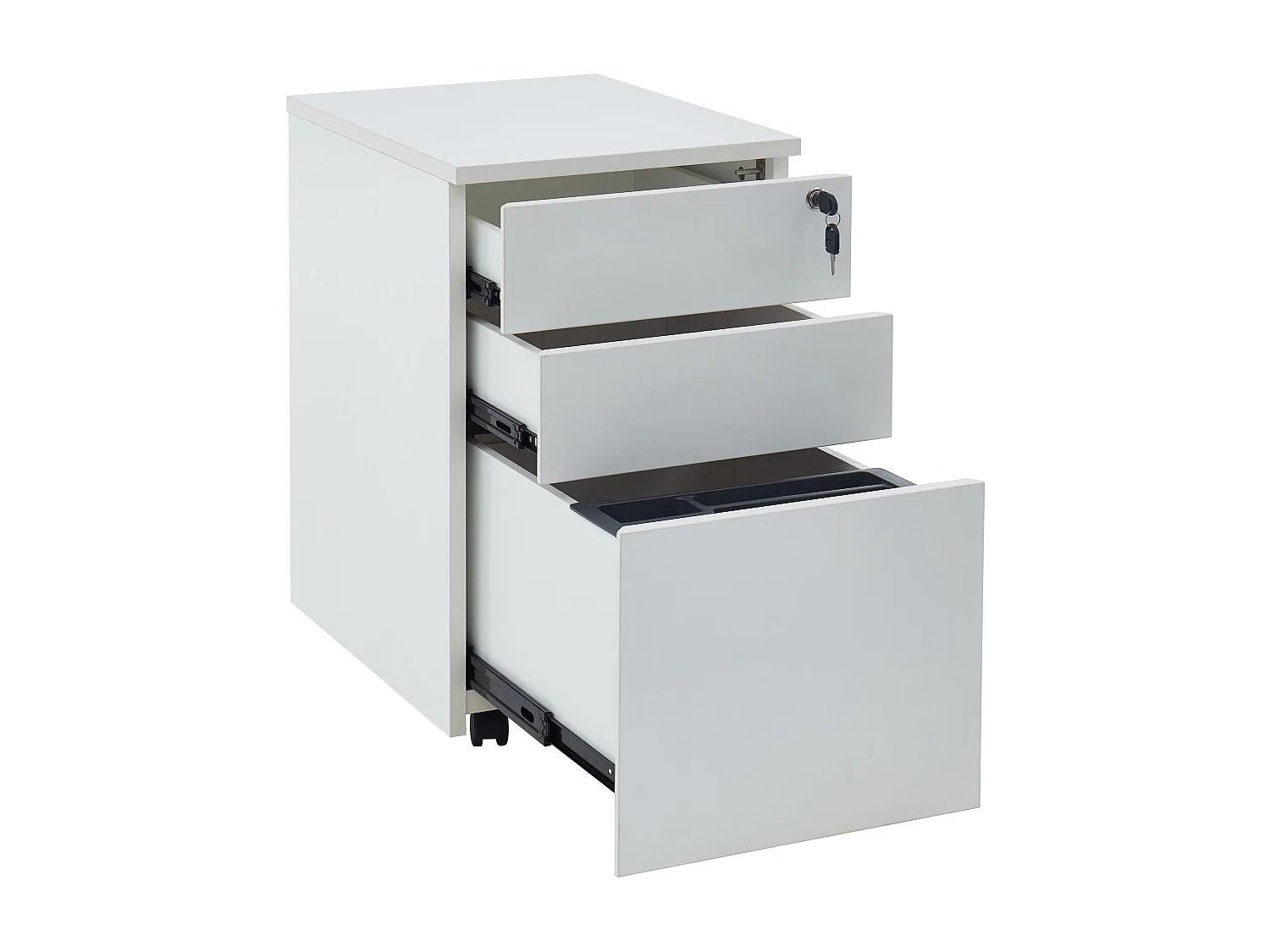 Caisson de bureau mobile professionnel - 3 tiroirs - Avec serrure - Blanc - DOWNTOWN