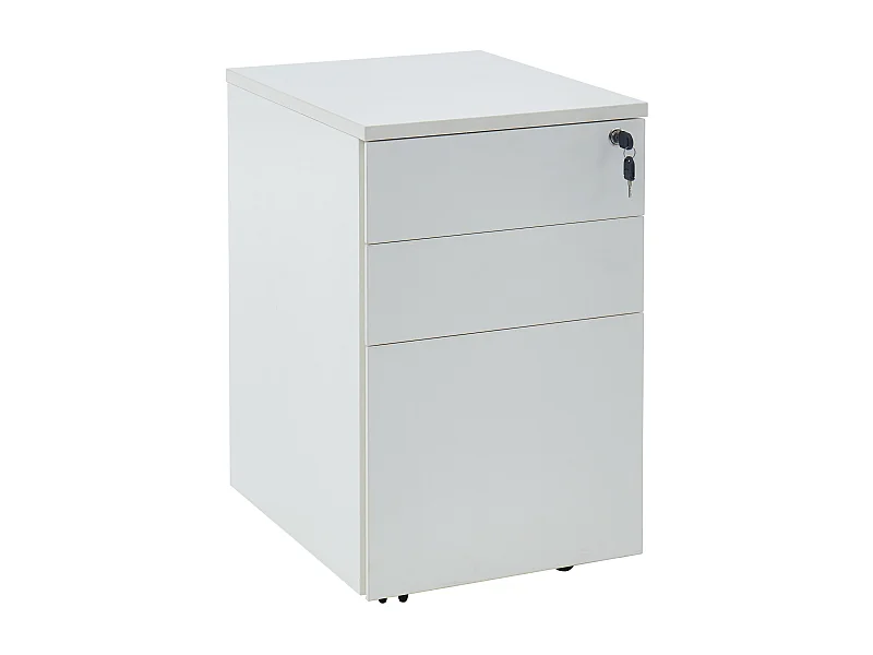 Caisson de bureau mobile professionnel - 3 tiroirs - Avec serrure - Blanc - DOWNTOWN
