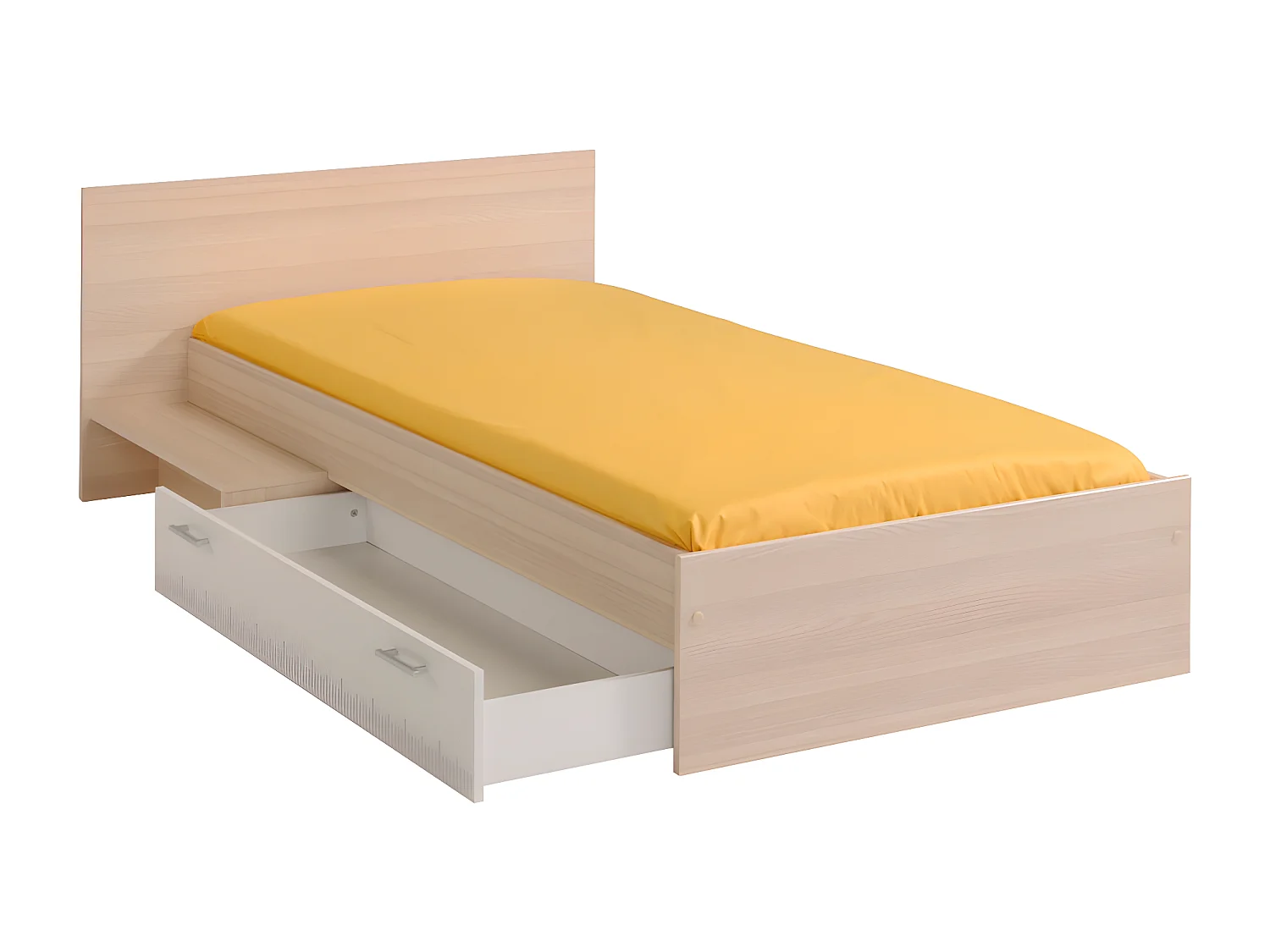 Cama infantil - 1 cajón - 90 x 190  cm - natural y blanco - IPLIA