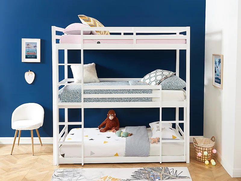 Driedubbel stapelbed -  3 x 90 x 200 cm - Dennen - Wit - VAGAR