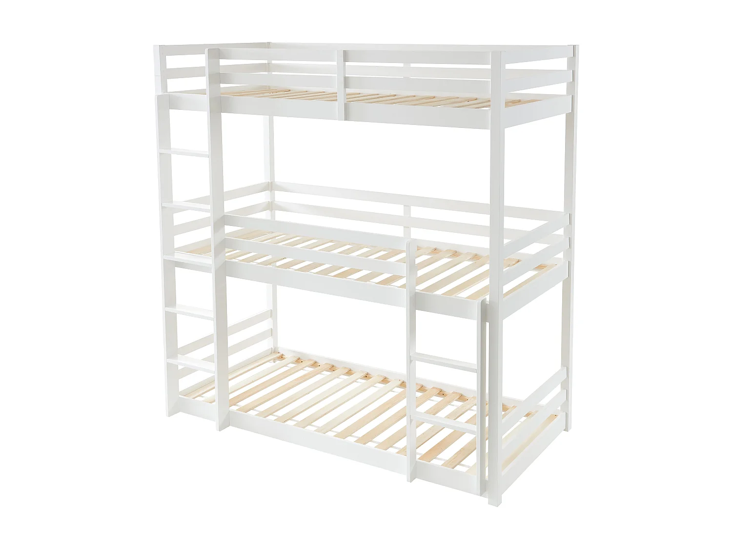 Etagenbett 3 Personen - Kiefernholz - 3 x 90 x 200 cm - Weiß - VAGAR