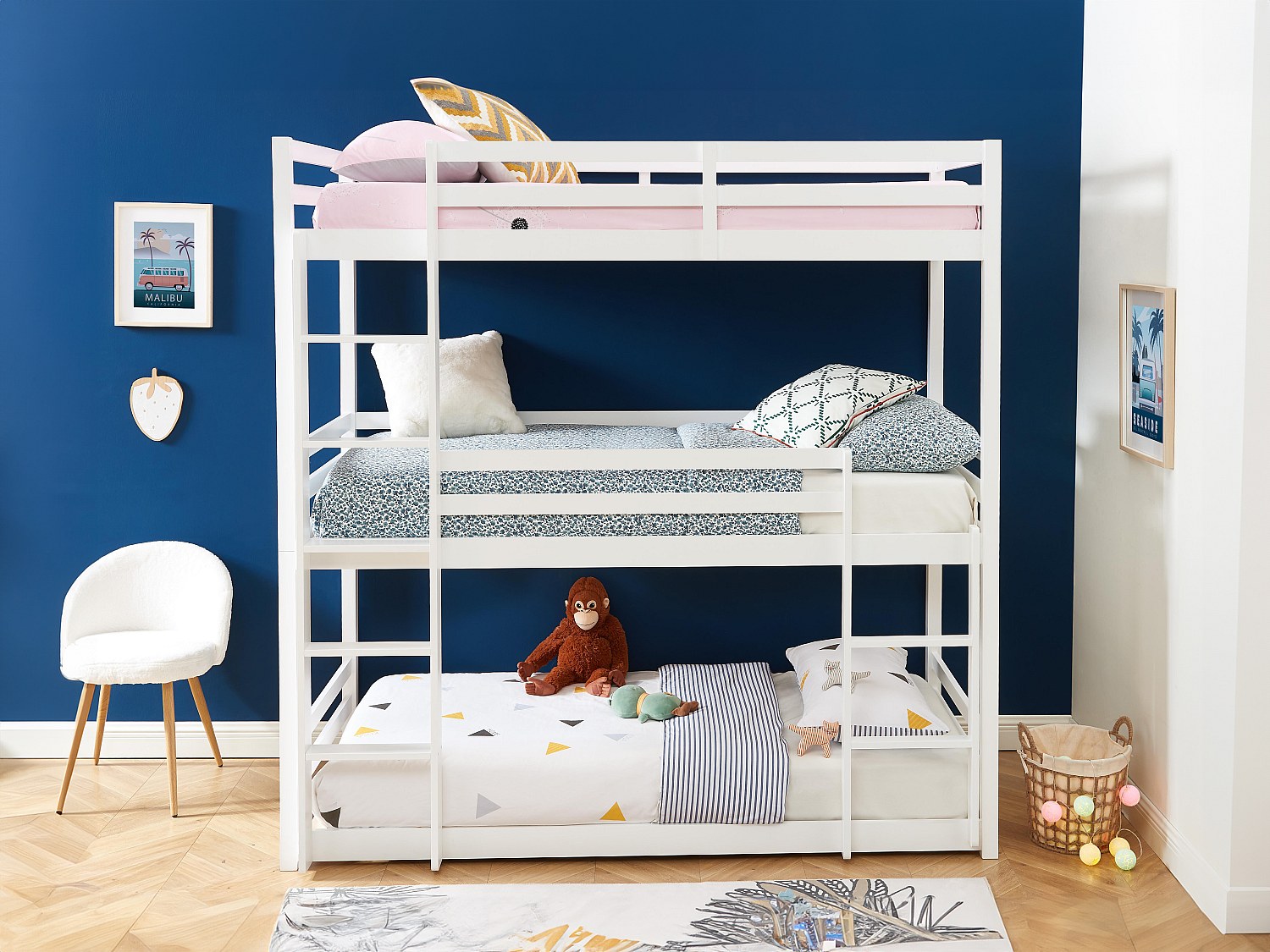 Etagenbett 3 Personen - Kiefernholz - 3 x 90 x 200 cm - Weiß - VAGAR günstig online kaufen