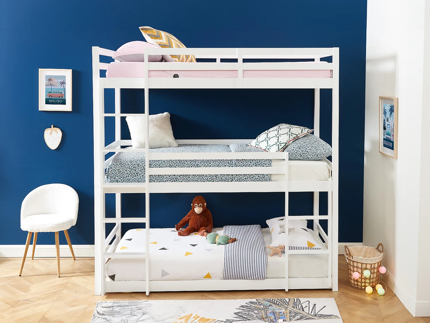 Letto a castello triplo 3 x 90 x 200 cm Pino Bianco - VAGAR