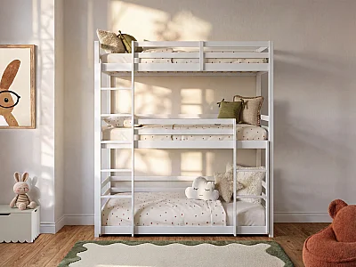 Lits superposés triple - 3 x 90 x 200 cm - Pin - Blanc - VAGAR