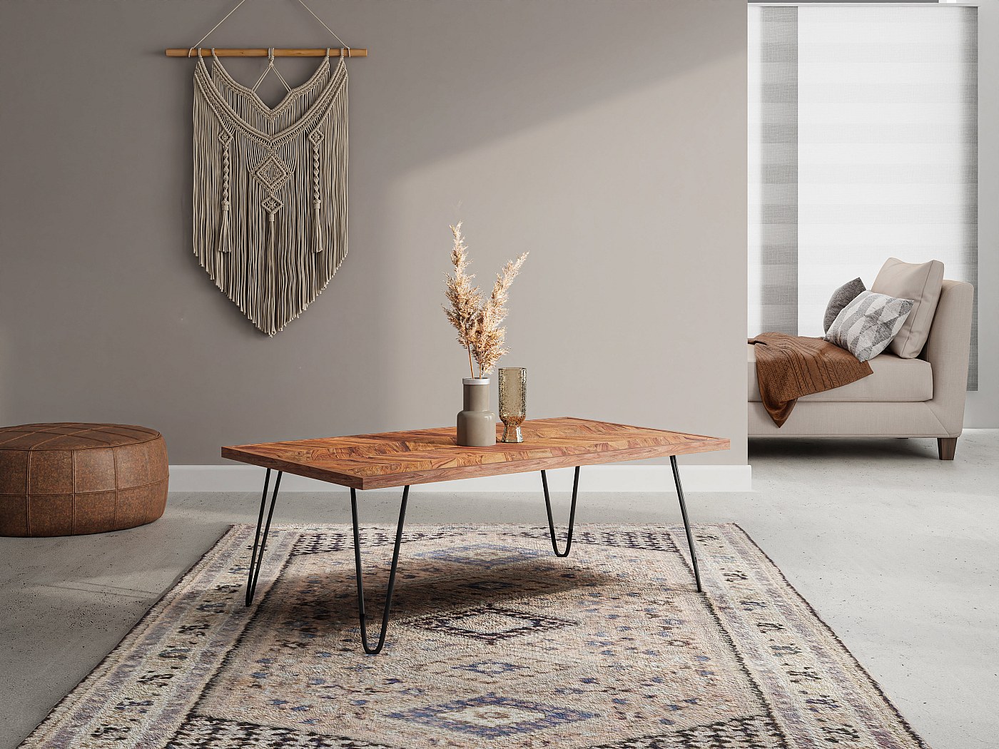 Table basse en Bois de Sheesham et Métal Naturel et noir CARANA