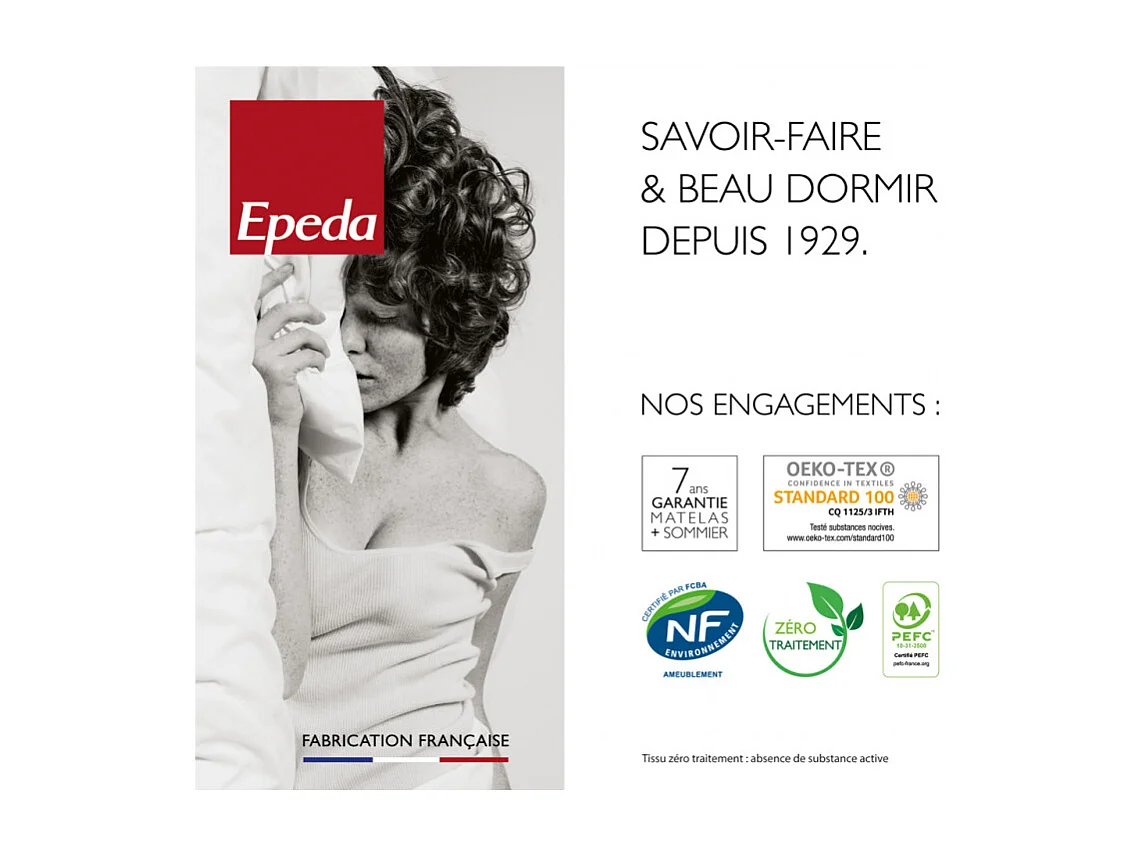 Sommier Nature confort médium 18 cm - Epeda chiné naturel 160x200