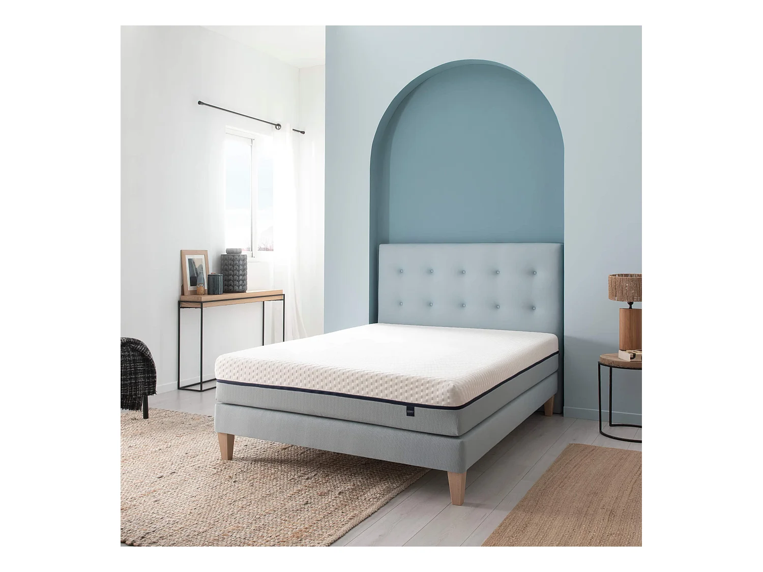 Sommier déco tapissier vert d'eau Songe - SOMEO 90x210