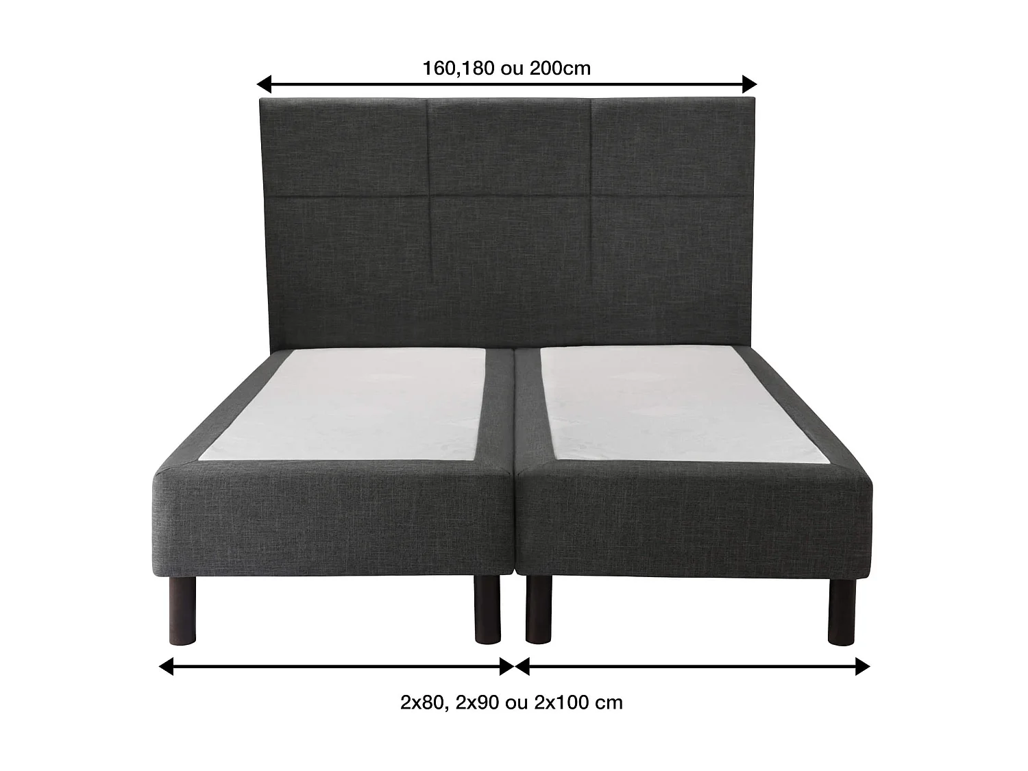 Ensemble boxspring sommier à ressorts + tête de lit + pieds gris chiné Epeda ENCHANTEUR 160X200