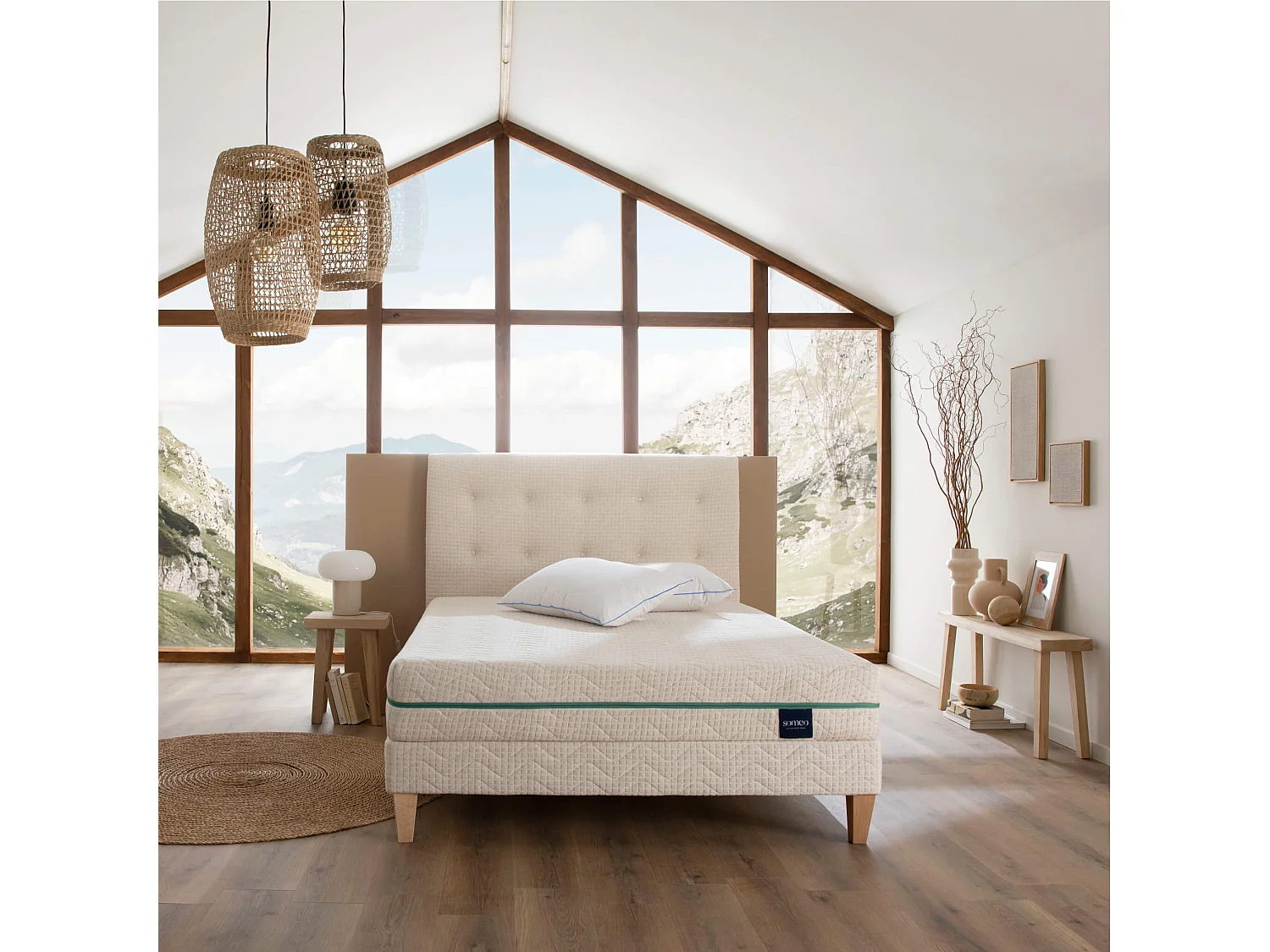 Sommier déco tapissier naturel écru Aube - SOMEO 180x200