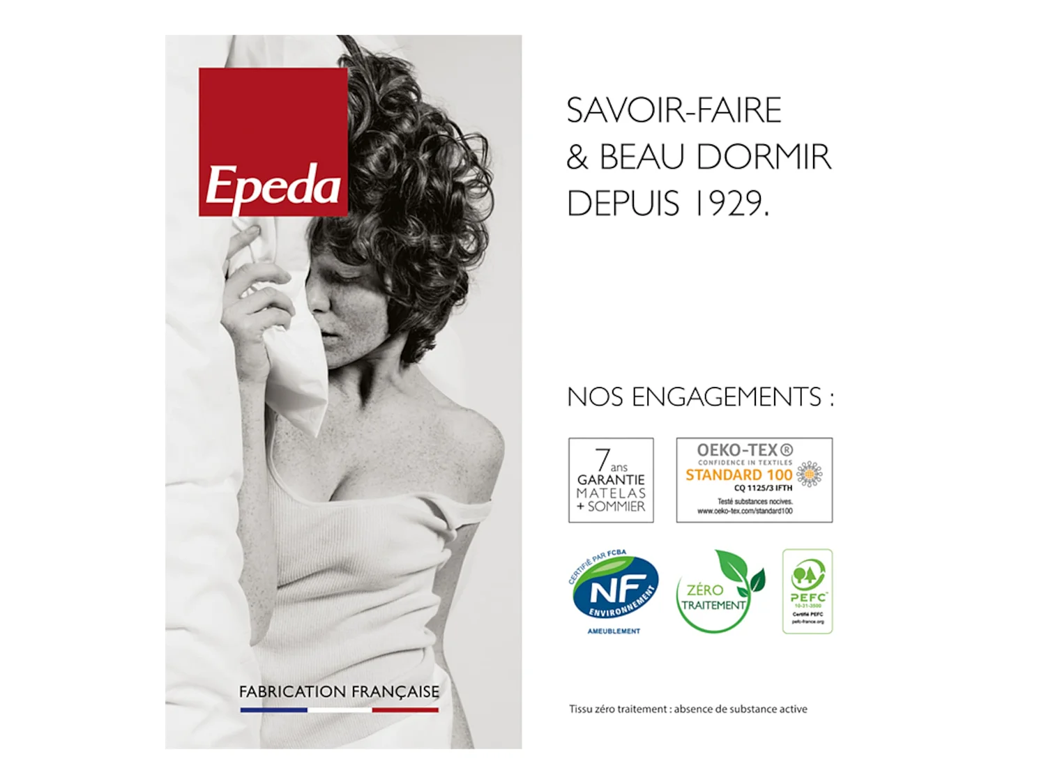 Sommier Epeda confort médium écru 18 cm NATURE 2x90x200