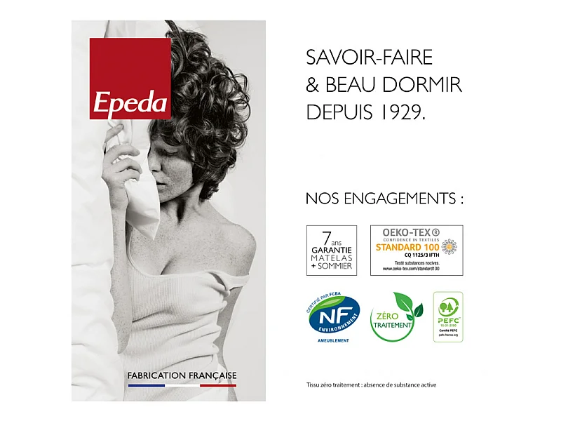 Sommier Nature confort ferme 15 cm - Epeda chiné naturel 120x190