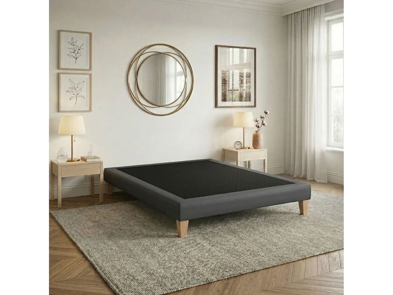 Sommier tapissier déco simili gris foncé Someo Astre 140x190 cm