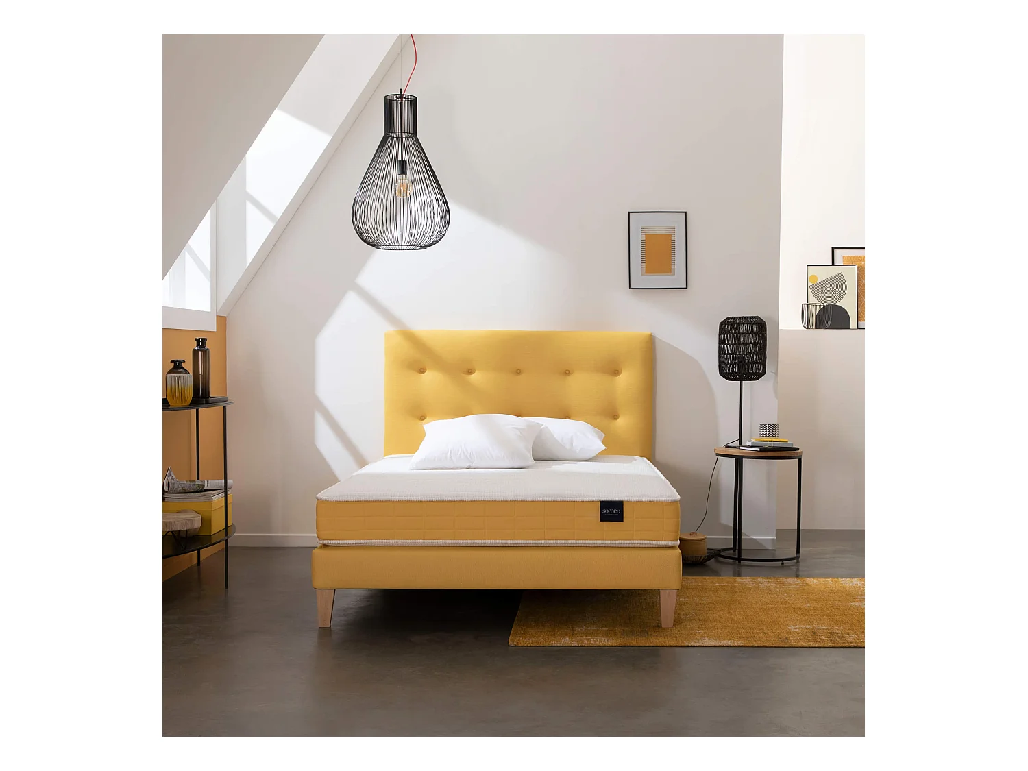 Sommier déco tapissier jaune Aurore - SOMEO 100x200