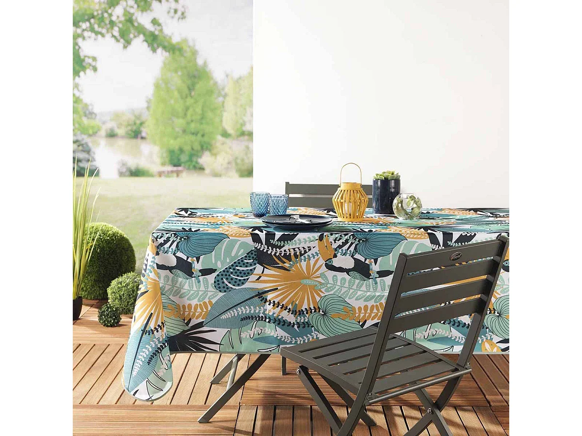 Nappe Antitache "Brazilia" 150x200cm Menthe & Blanc