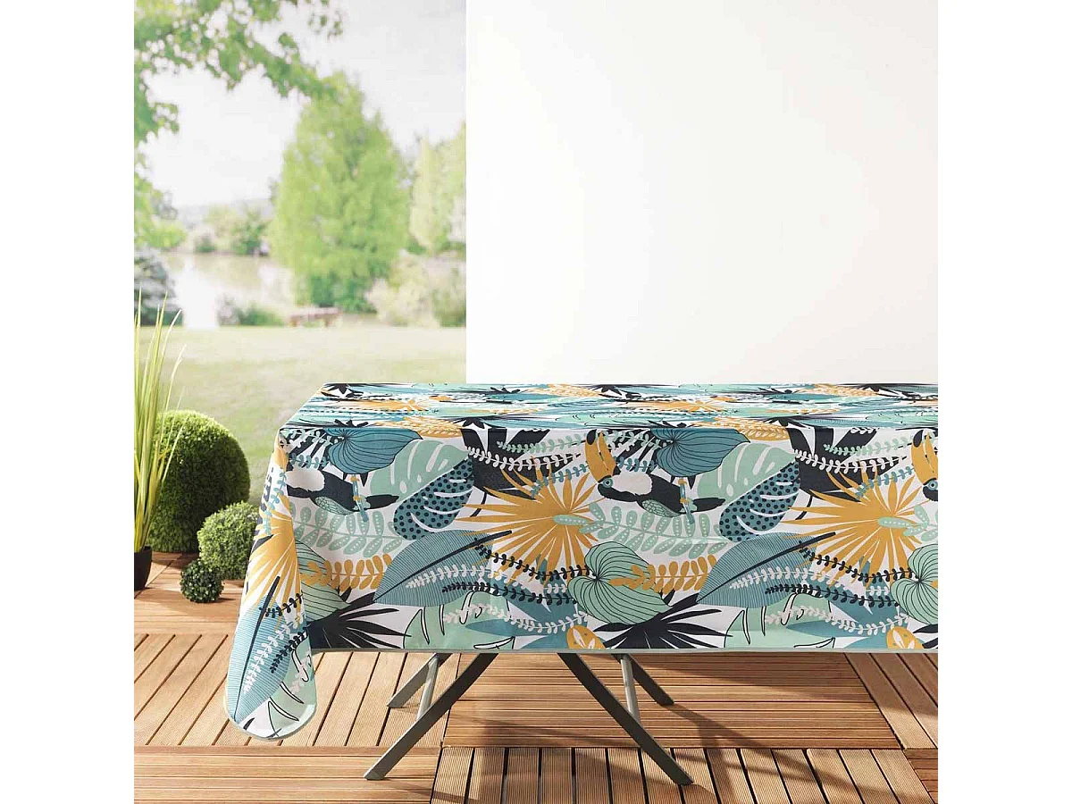 Nappe Antitache "Brazilia" 150x200cm Menthe & Blanc