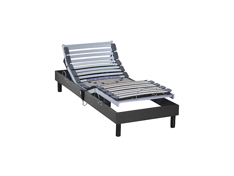Sommier électrique de relaxation tout lattes tissu anthracite 90x190