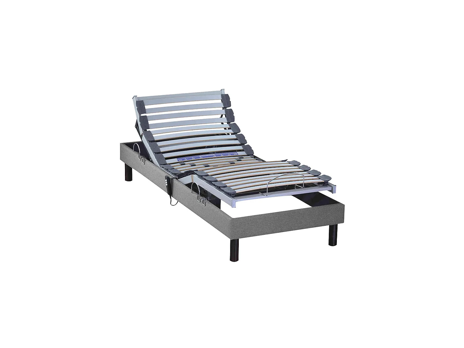 Sommier électrique de relaxation tout lattes tissu gris clair 70x190
