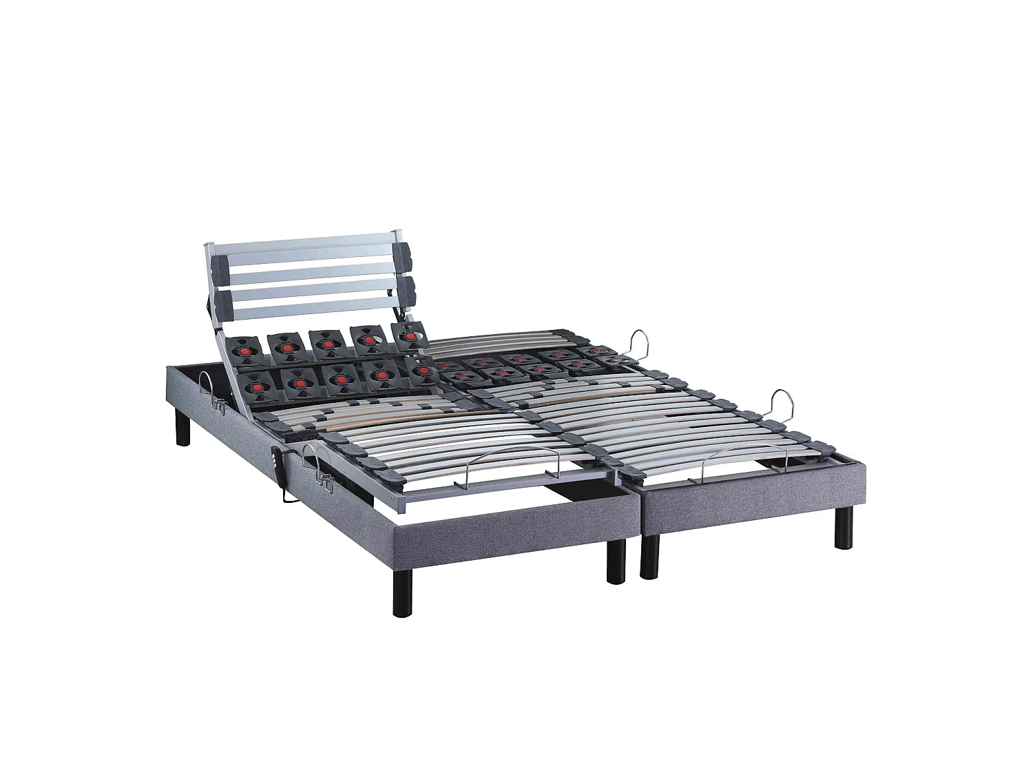Sommier électrique de relaxation lattes + plots tissu gris clair 2x90x190