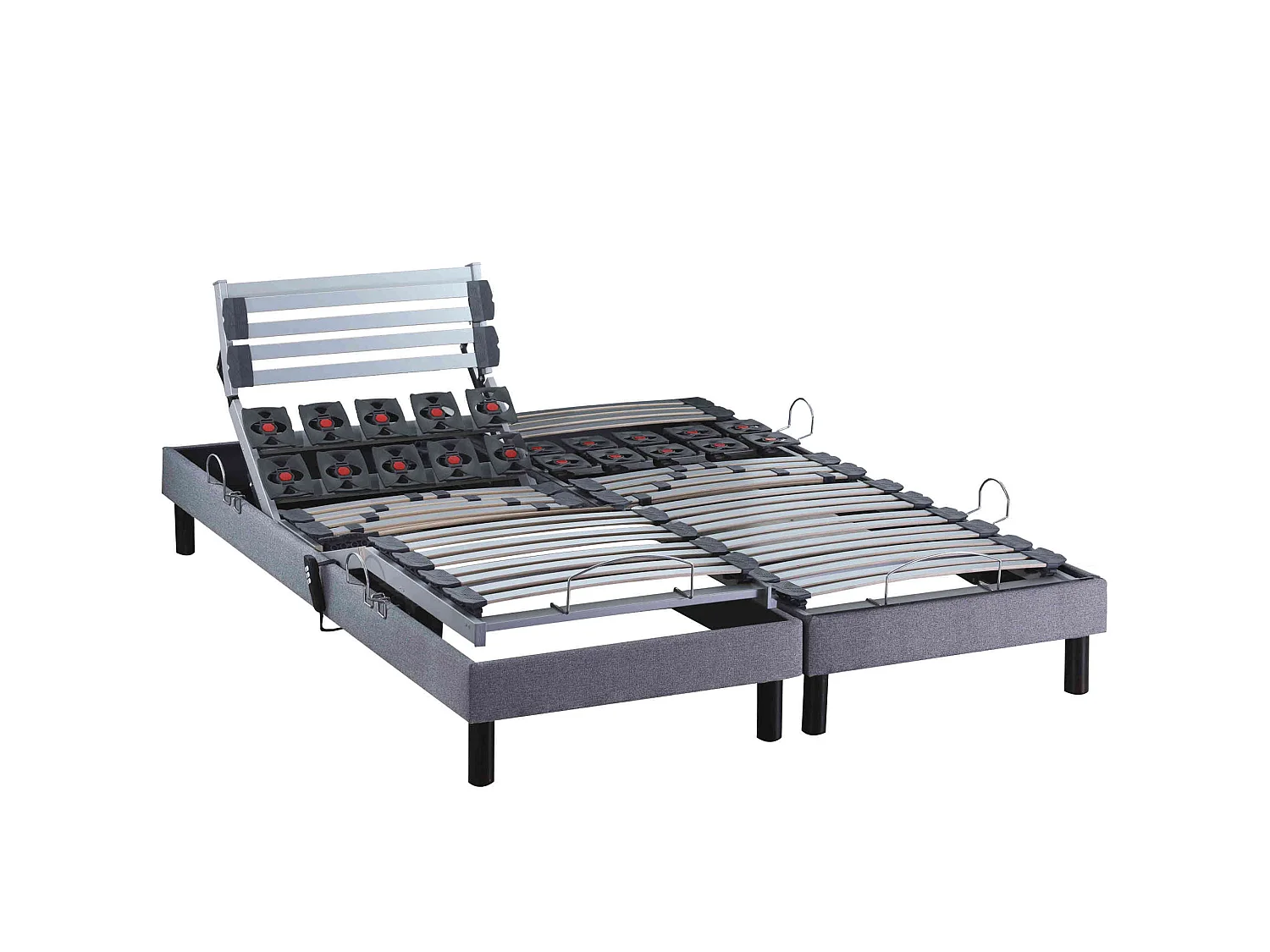 Sommier électrique de relaxation lattes + plots tissu gris clair 2x90x190