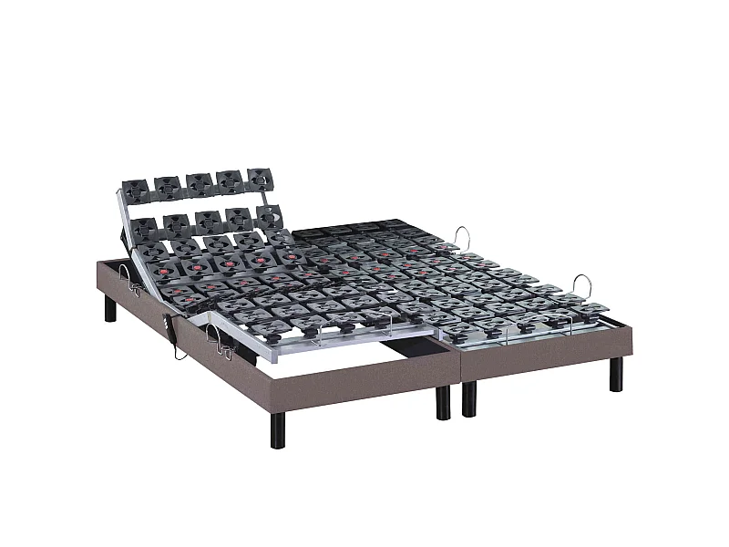 Sommier électrique de relaxation tout plots tissu taupe 2x90x200