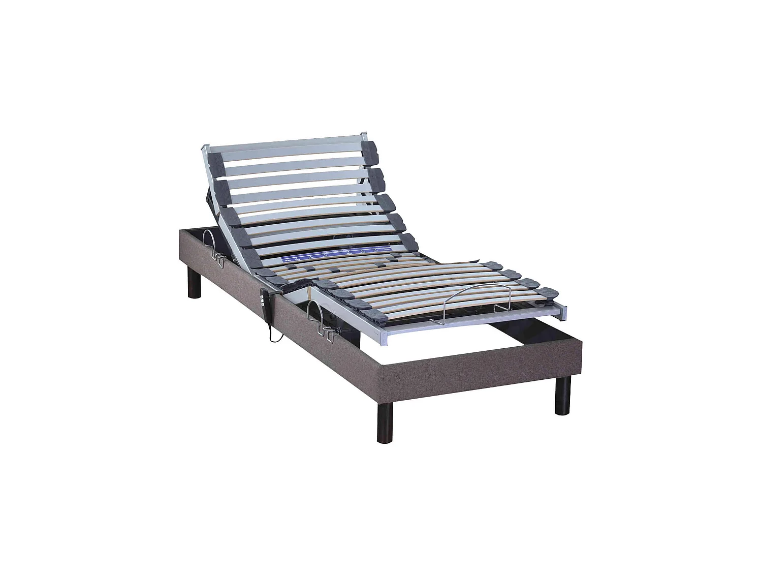 Sommier électrique de relaxation tout lattes tissu taupe 80x200