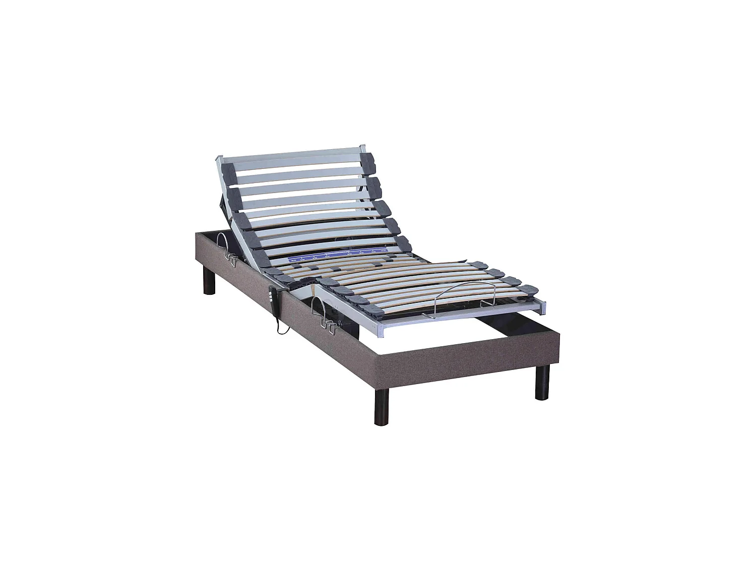 Sommier électrique de relaxation tout lattes tissu taupe 80x200