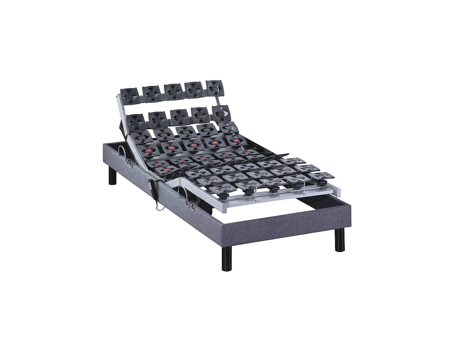 Sommier électrique de relaxation tout plots tissu gris clair 90x200