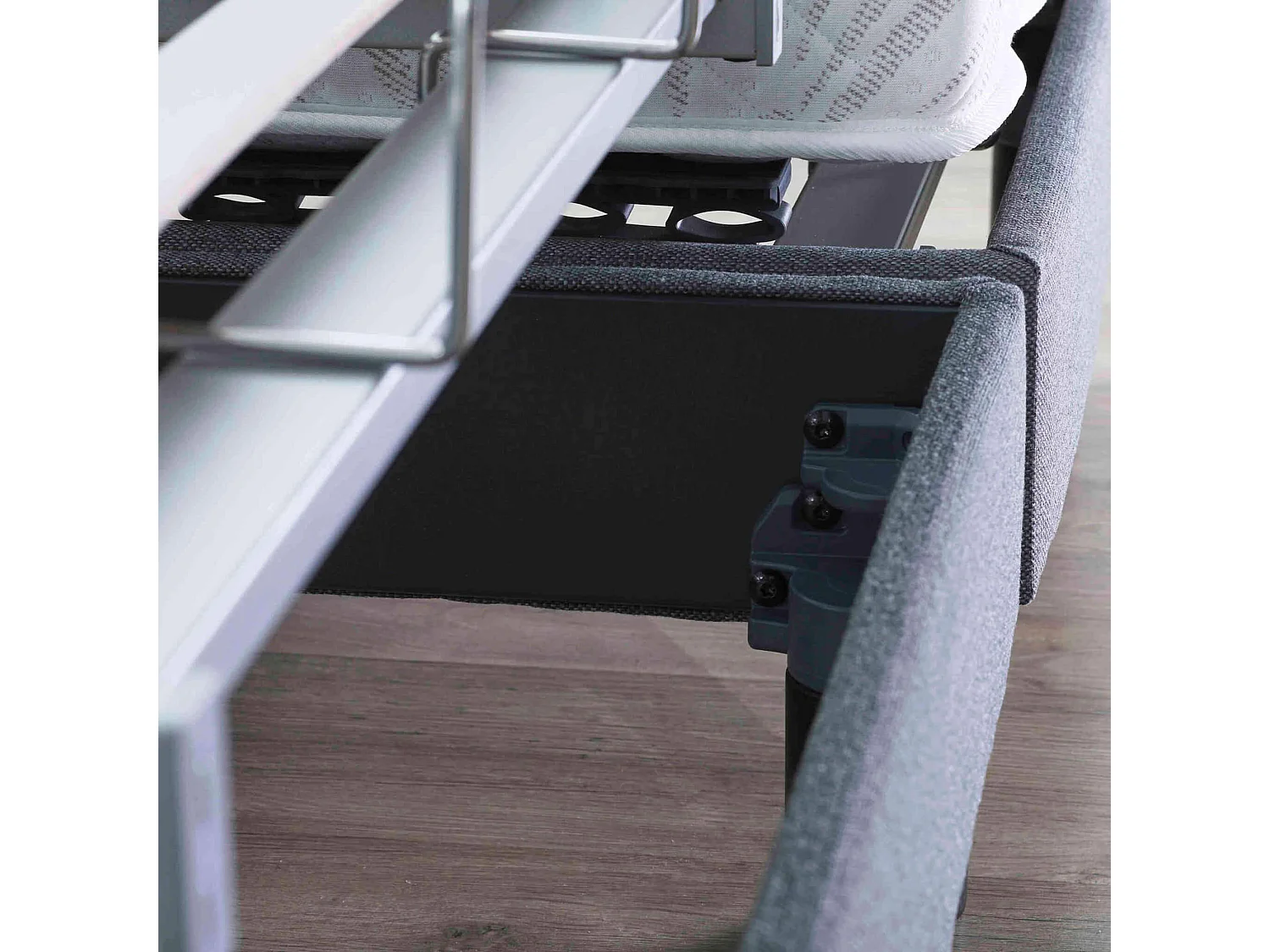 Sommier électrique de relaxation lattes + plots tissu taupe 90x200