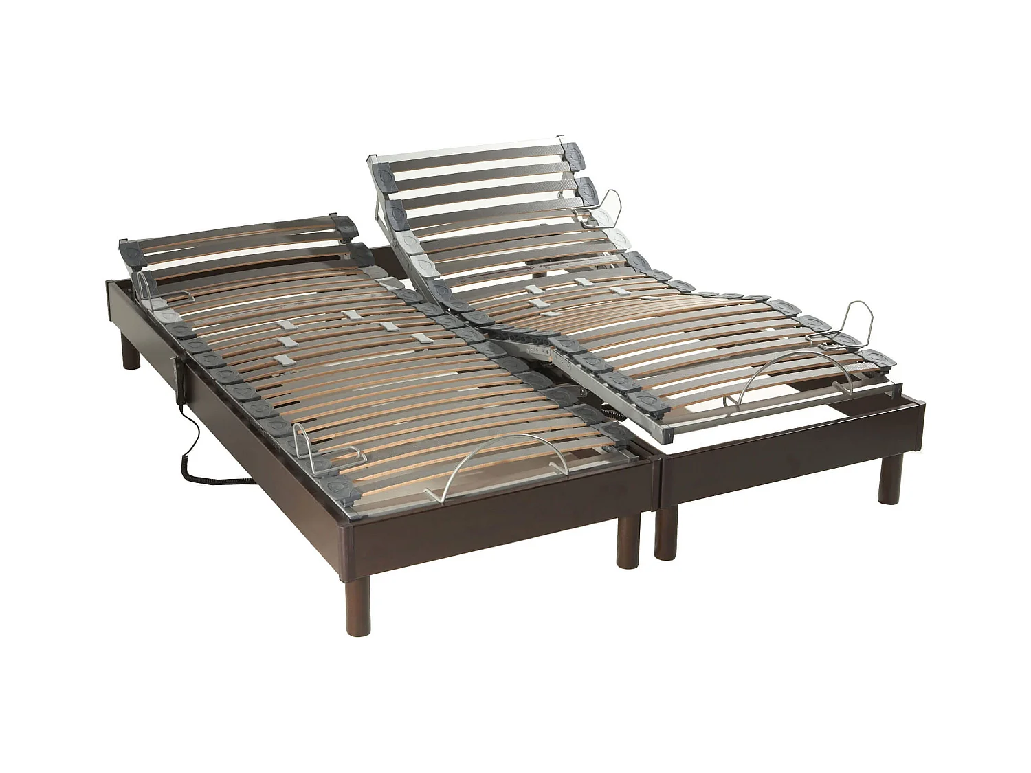 Sommier électrique de relaxation à lattes en bois wengé 2x80x200