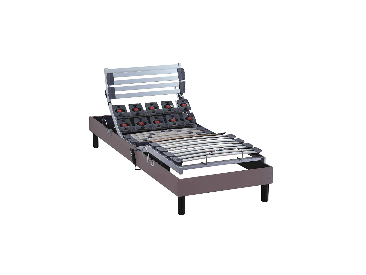 Sommier électrique de relaxation lattes + plots tissu taupe 70x190