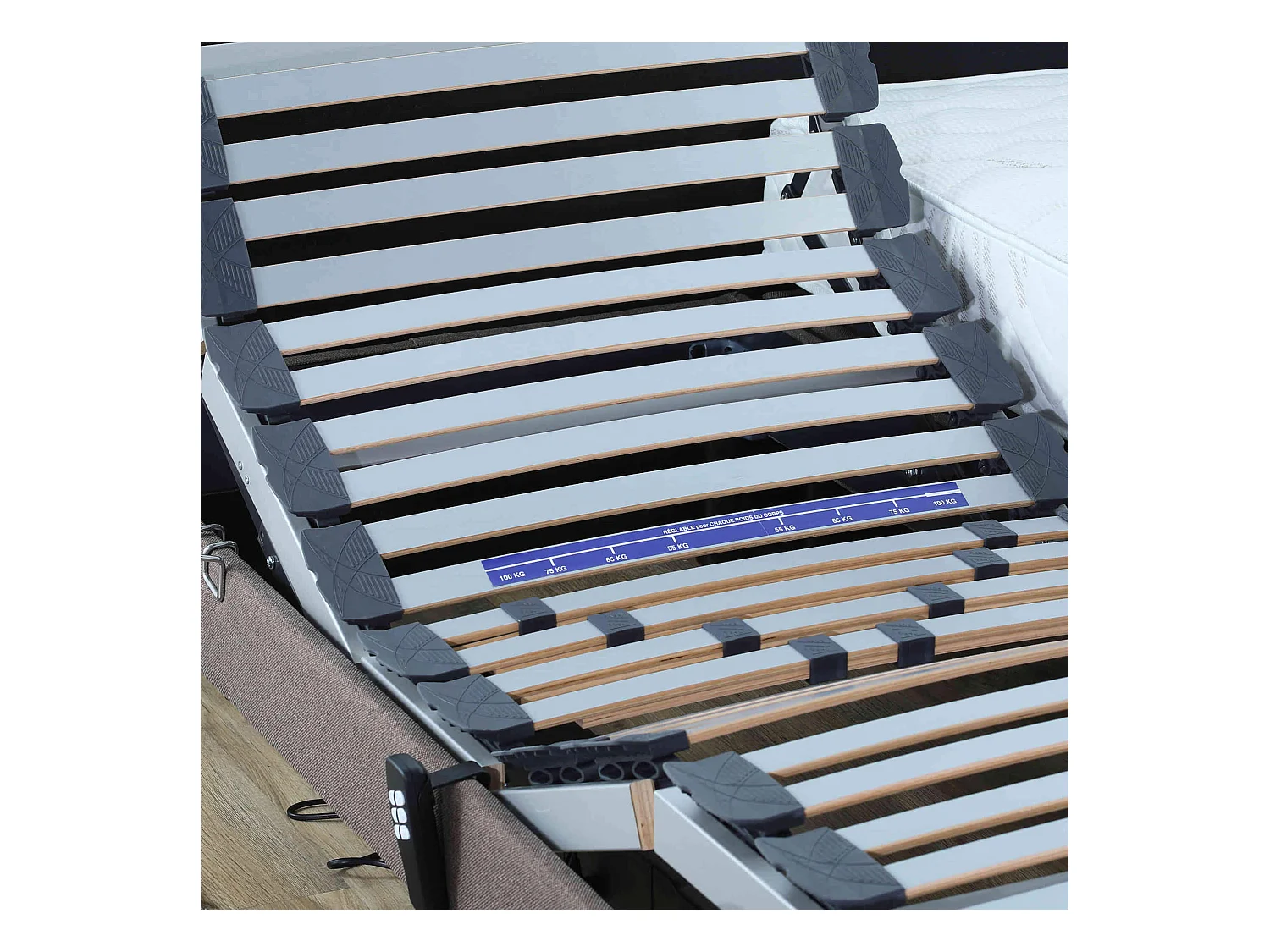 Sommier électrique de relaxation tout lattes tissu anthracite 80x200