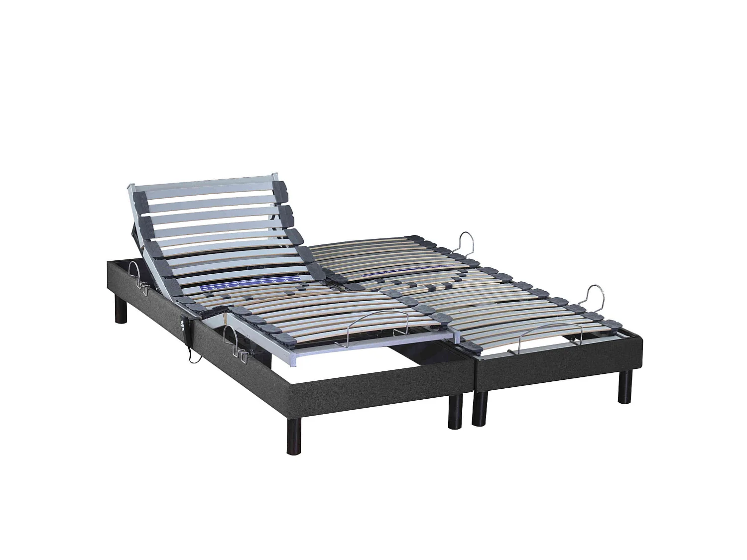 Sommier électrique de relaxation tout lattes tissu anthracite 2x80x200