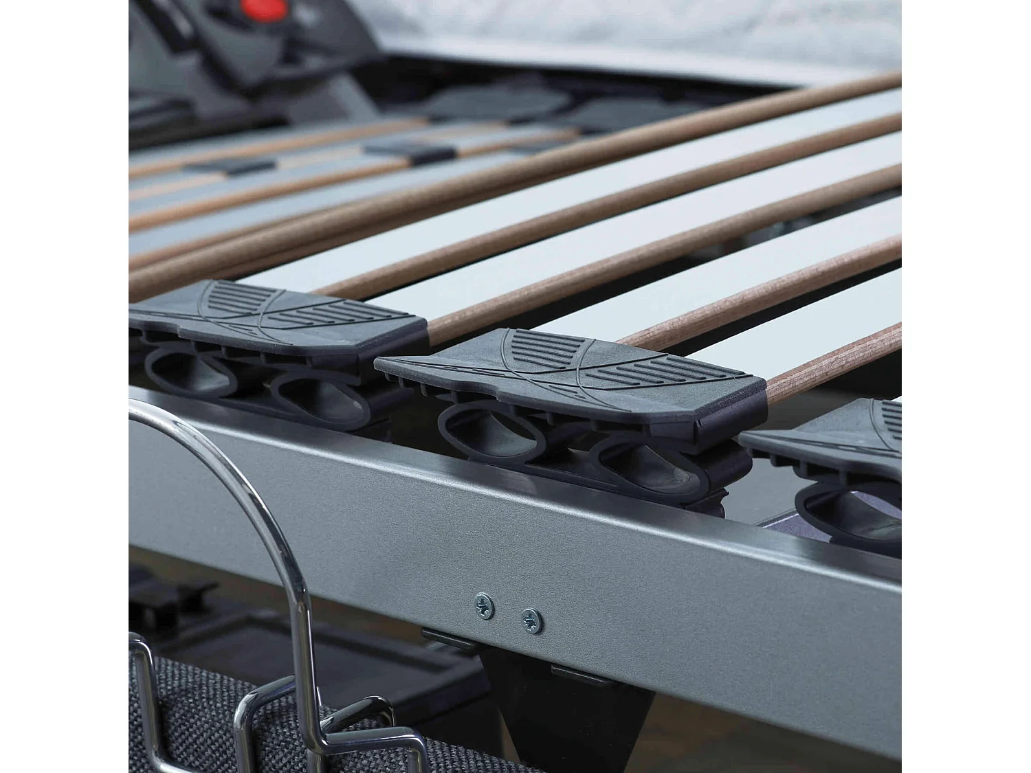 Sommier électrique de relaxation lattes + plots tissu anthracite 90x200